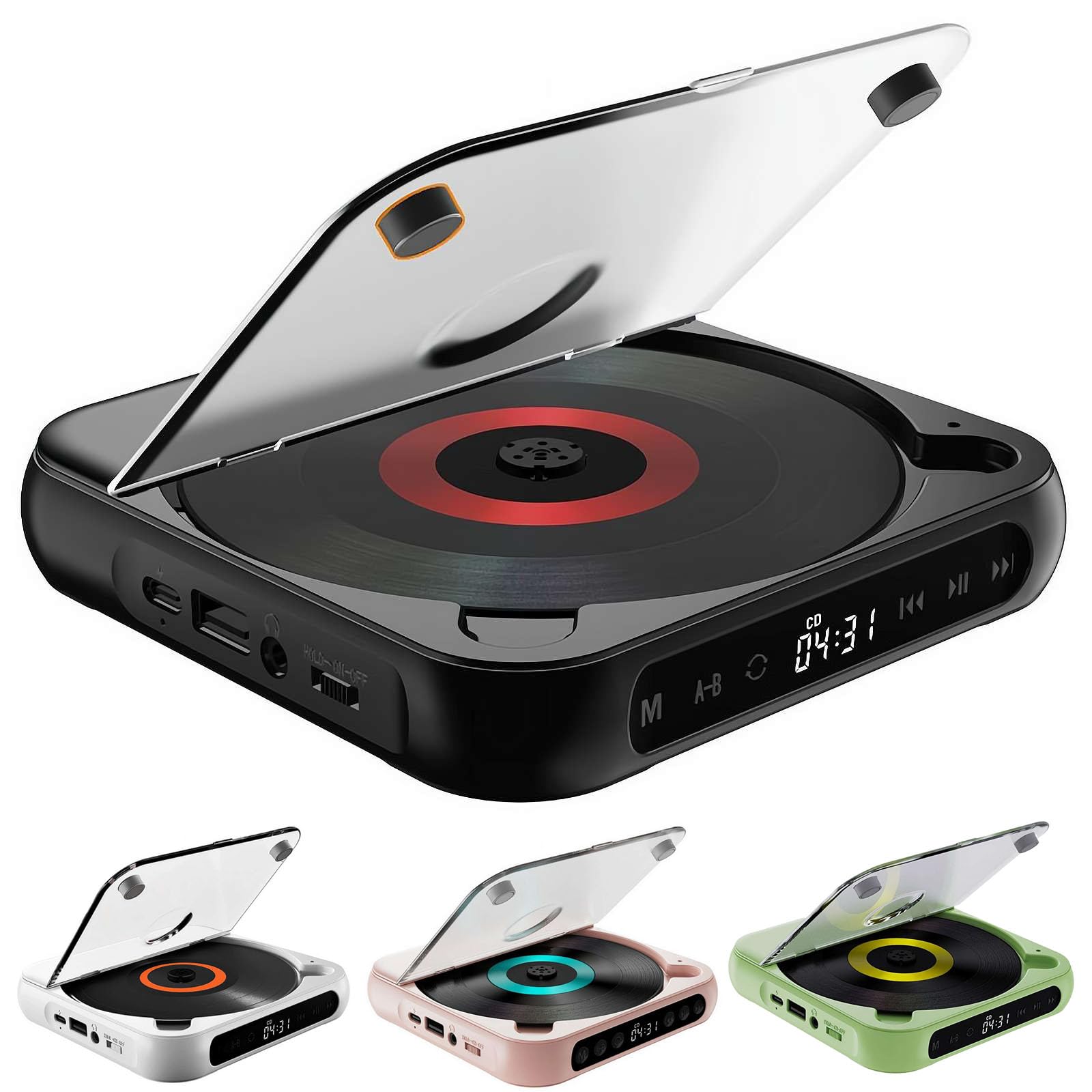 Portable Bluetooth-Compatible CD Player,Rechargeable Small CD Player with Headphones, Hi-Fi Sound, Wireless & Wired Playback,Compact and Lightweight