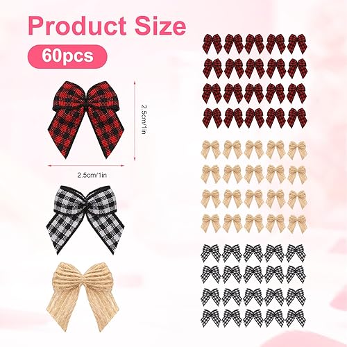 Miniatura 2 de 60 lazos de guinga para árbol de Navidad, mini lazos a cuadros para cinta de arpillera, manualidades, decoración de Navidad, accesorios para adornos