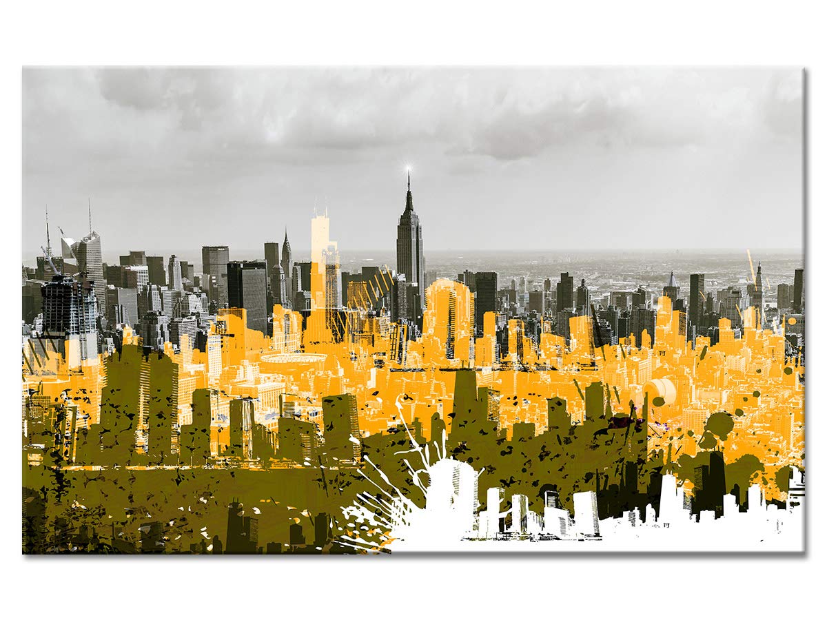 DECLINA, Decorazione da Parete, Quadro Decorativo per la casa, Quadro Decorativo da Parete per Soggiorno, Motivo: Manhattan Graffiti, 50 x 30 cm, Canvas, Giallo, 100x60 cm