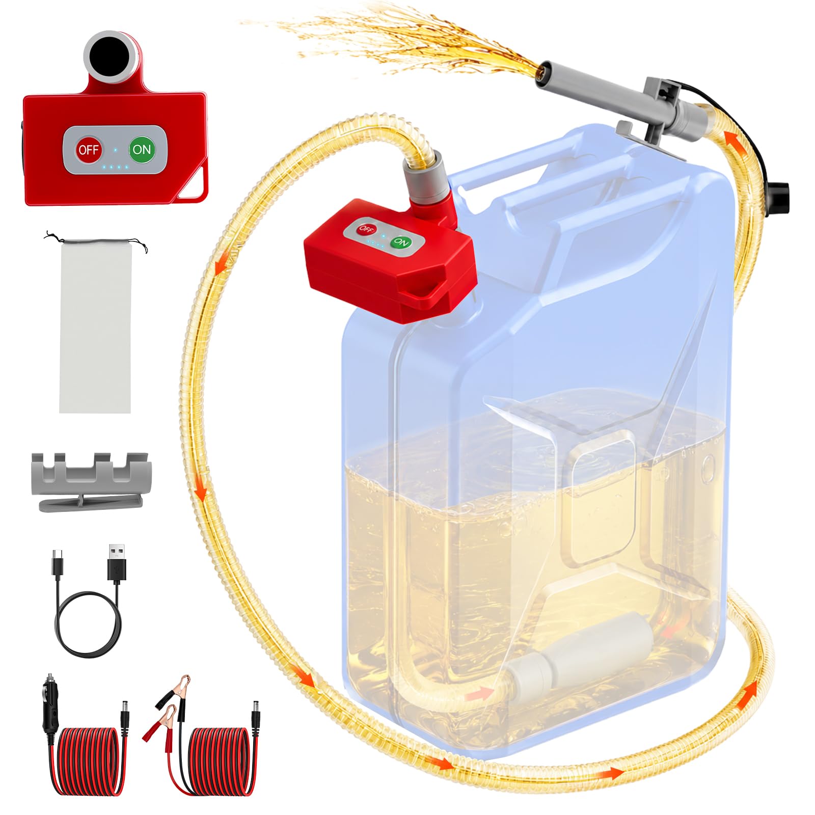 Pompa di benzina per tanica, 27mm versione europea – Pompa elettrica con arresto automatico, motore senza spazzole, ricaricabile (2000mAh/40min) – Pompa carburante 6,5 L/min