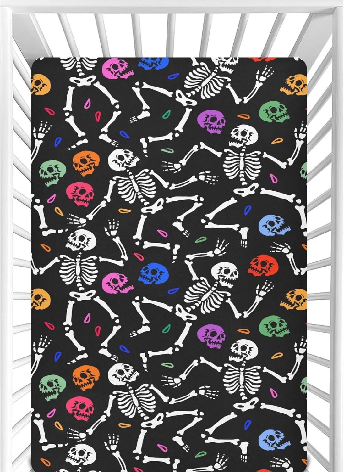 CaTaKu Human Skeletons Crib Sheets for Girls Boys,Baby Crib Fitted Sheets for Mini Crib and Toddler Mattress, Soft Baby Nursery Bed Sheets Neutral 28"x 52"