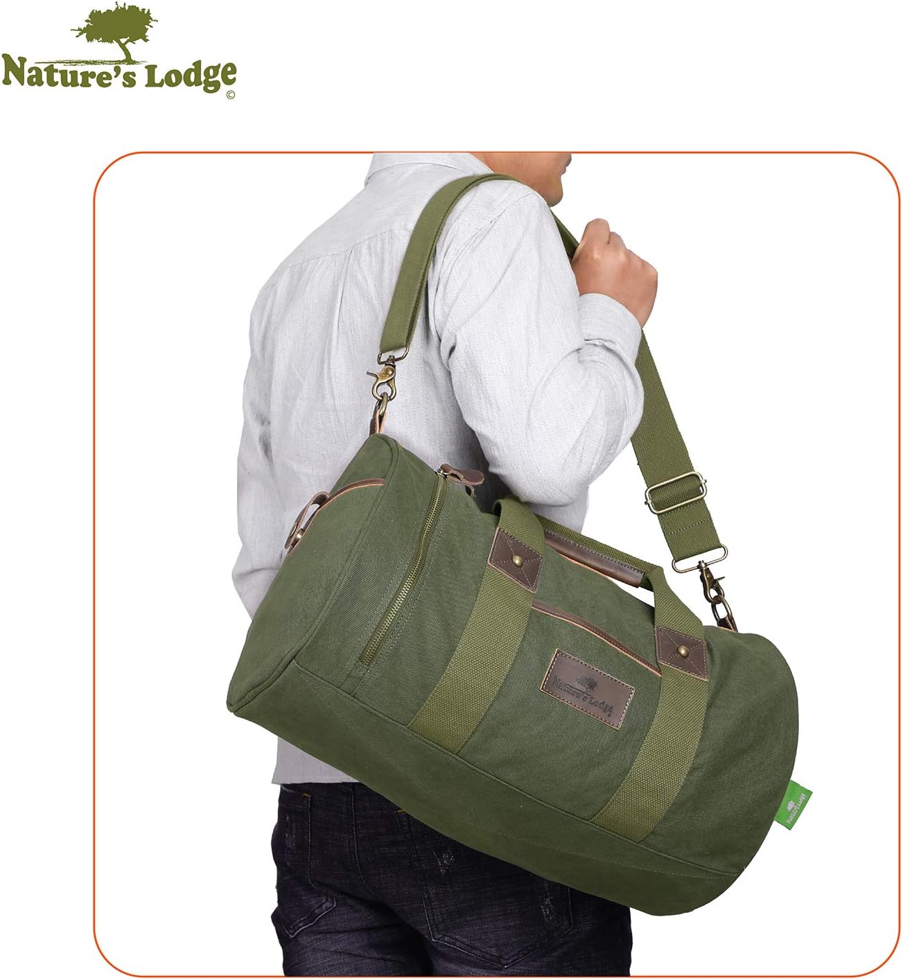 Nature's Lodge Canvas Duffel Bag Genuine Leather Casual Travel Daypack Vintage Messenger Bag Shoulder Sling Daypack Large Capacity Luggage Weekender Rucksack for Men and Women, 75 L