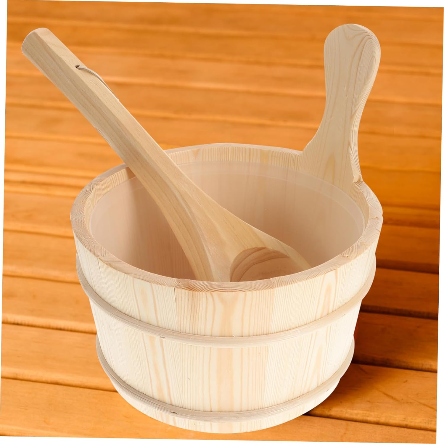 2-piece Wooden and Spoon Set Sauna Accessory Bath Spa Tool Sauna Bucket Ladle Kit for
