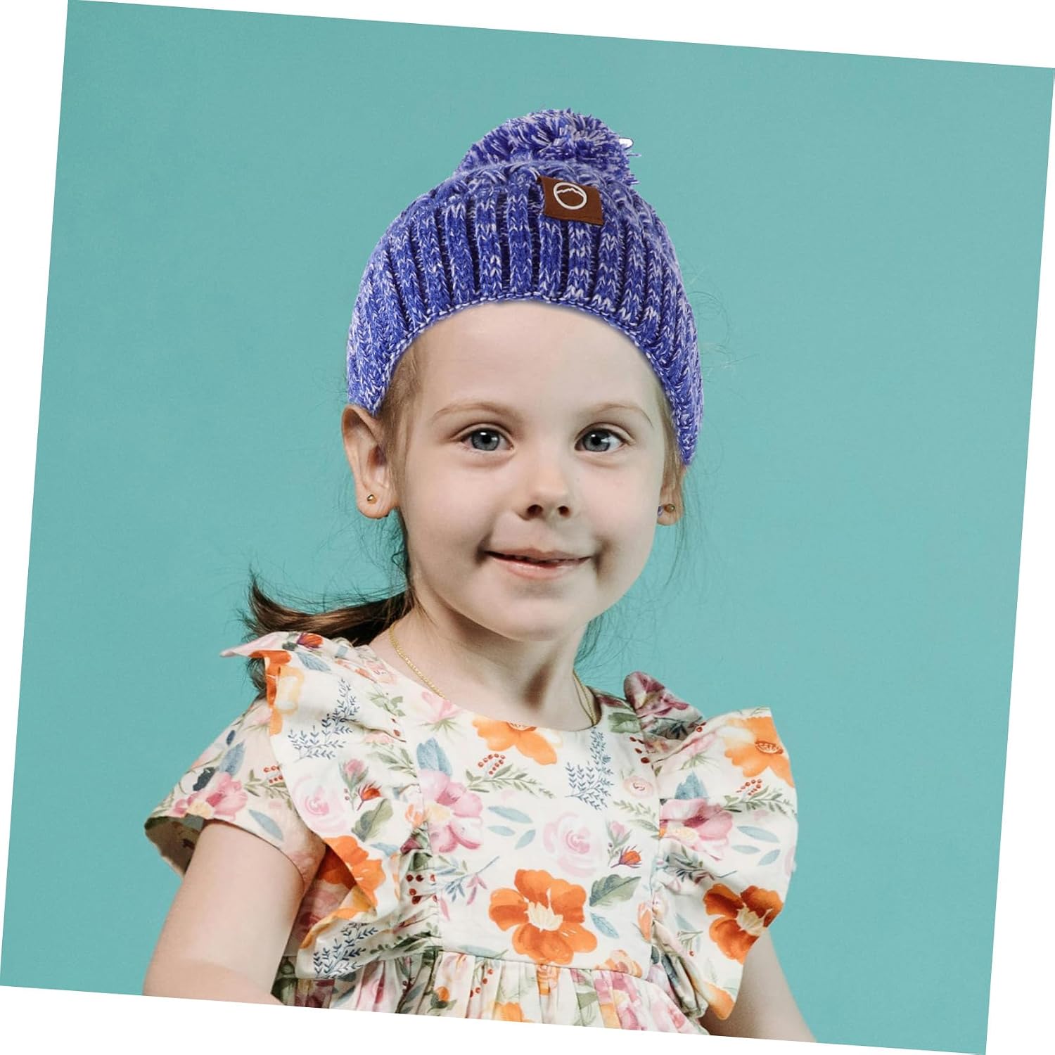 Ipetboom Kids Winter Hat Gloves Set Fleece Lined Knitted Beanie with Neck Warmer Warm Pom Pom Beanie for Children Outdoor Cold Weather Accessories Sky-Blue