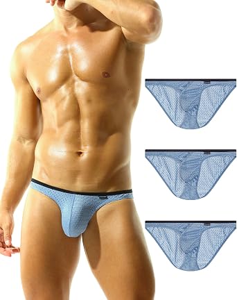 Mens Mesh Ice Silk Briefs Sexy Bikini Breathable Underwear 3 Pack | Low sise, soft stretch, bulge pouch