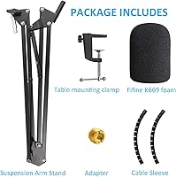 Vista 7 de Brazo de boom para micrófono K669, soporte para micrófono con parabrisas y funda para cable compatible con el micrófono USB para podcast Fifine K669