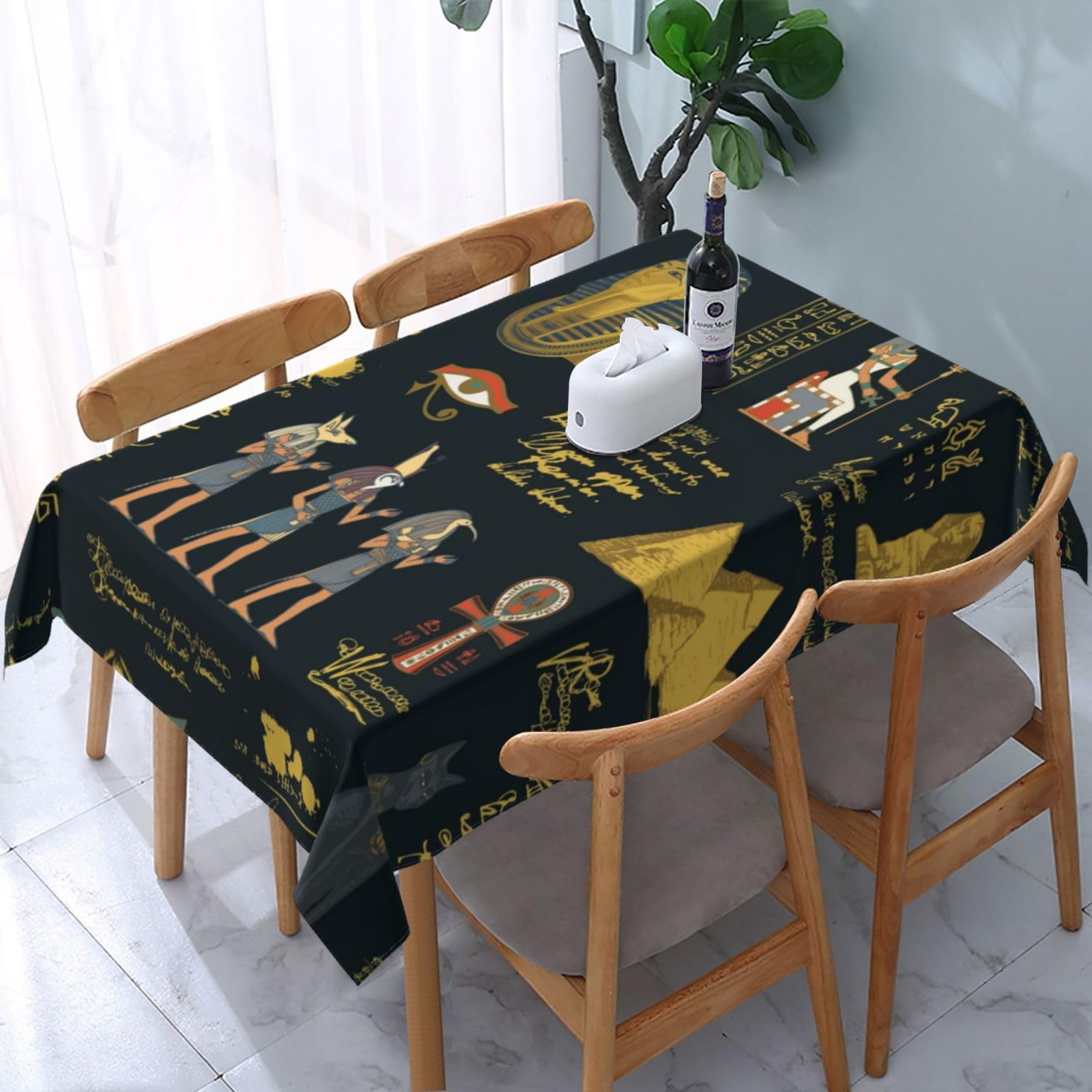 HLBSDM Ancient Egyptian Pyramids Vintage Cultural Symbols Rectangle Tablecloth, Suitable for Wedding, Party and Restaurant Festival Gathering Event Polyester Fabric Decorative Tablecloth(54x72in)