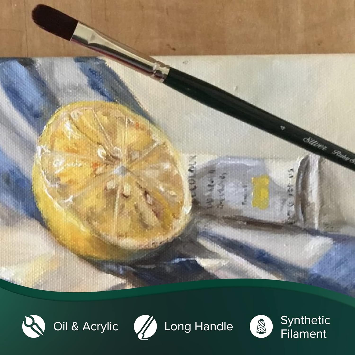 Silver Brush Limited 25038 Ruby Satin Filbert Brush for Fluid and Flow Acrylics, Size 8, Long Handle : Everything Else