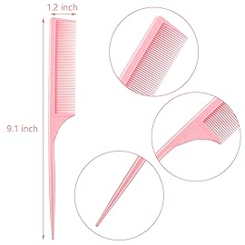 Leinuosen 3 Pack Rat Tail Combs Fine Tooth Parting Tip for Women Carbon Fiber Heat Resistant Anti Static Teasing for Back Combing Root Teasing Adding Volume Evening Styling(Pink)