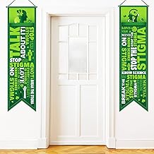 Blulu 2 Pcs Mental Health Awareness Decorations Green Ribbon Awareness Banner Porch Sign Therapist Mental Health Courage Faith Door Banners for Indoor Outdoor Classroom Wall Supplies, 12 x 47 Inch