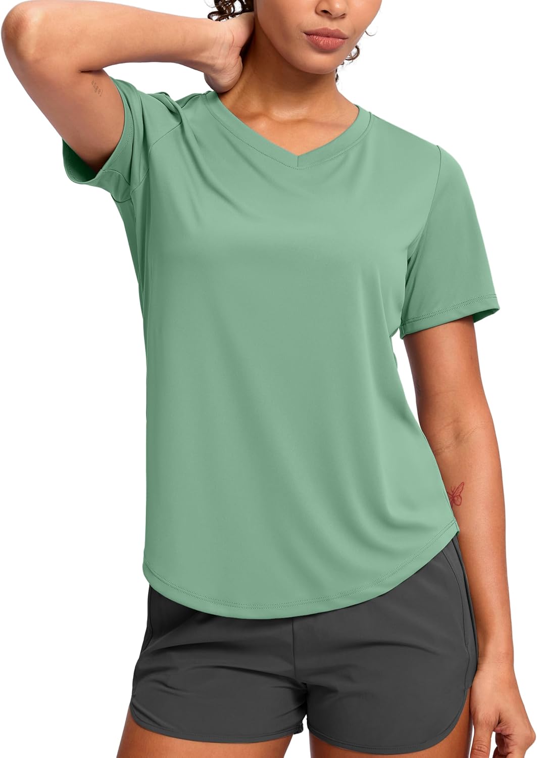 Womens Workout Shirts V-Neck Short Sleeve UPF 50+ Sun Shirt Moisture Wicking Dry Fit Top for Gym, Running, Athletic