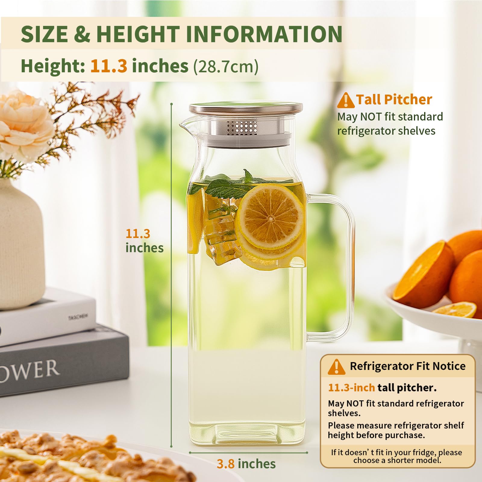 Lot de 2 pichets en verre avec couvercle et bec verseur, 2 litres