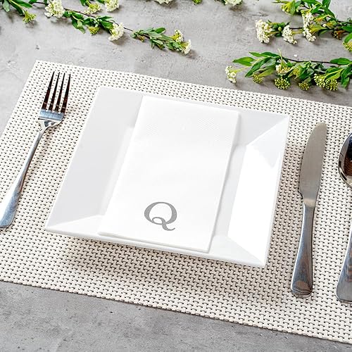 Miniatura 28 de Luxenap - Toallas de invitados de 15.8 x 7.9 pulgadas, 50 toallas de mano con letras plateadas, letra "P", fuente Sans Serif, servilletas de papel