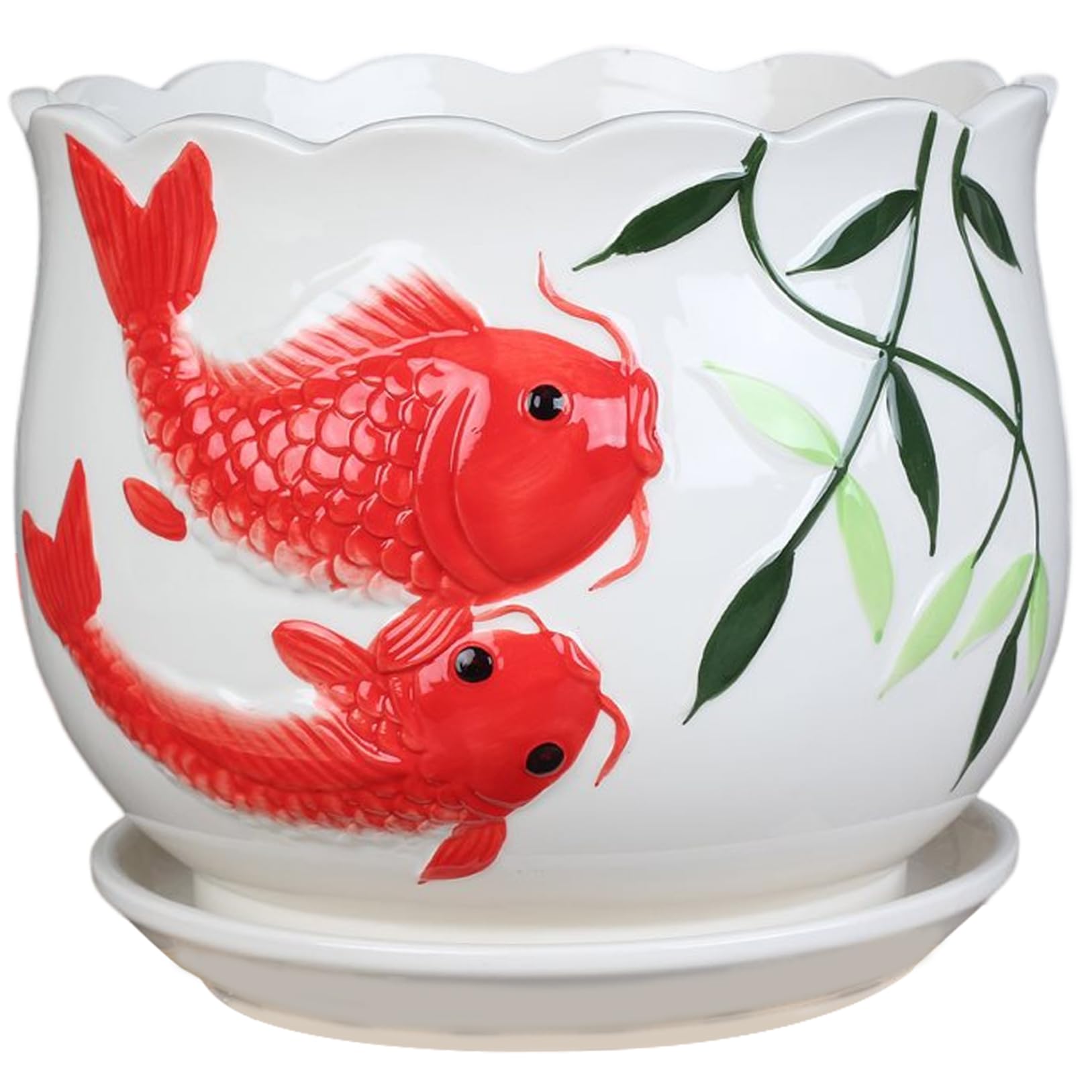Plant Pot,Ceramic Pots For Plants, Ceramic Planter with Drainage Hole, Home/Garden Outdoor Decorative, Tray for Wedding,Outside Red Fish Design Flower Pots for Indoor Plants 6 Inch Plant Pot