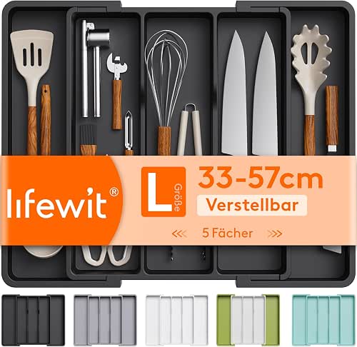 Lifewit Besteckkasten für Schubladen, Großer Utensilienständer Erweiterbar auf 57 cm,