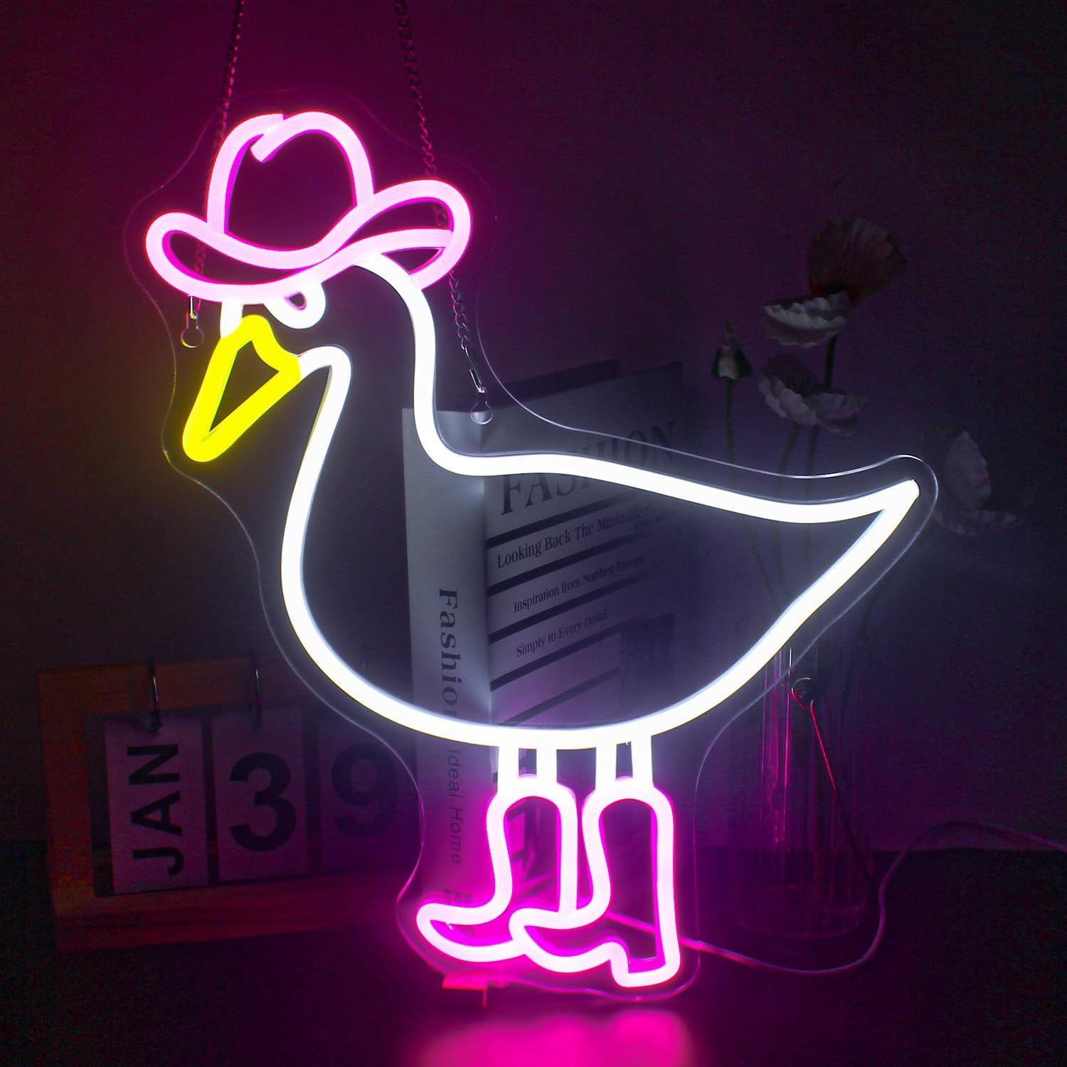 LED Neon Signs Cute Dinosaur Duck Penguin Neon Sign Acrylic LED Lights with Hanging Chain Light Up Sign for Wall Decor Bedroom Decorations Home Party Holiday Decor 5V USB Operated Dimmable — image 1