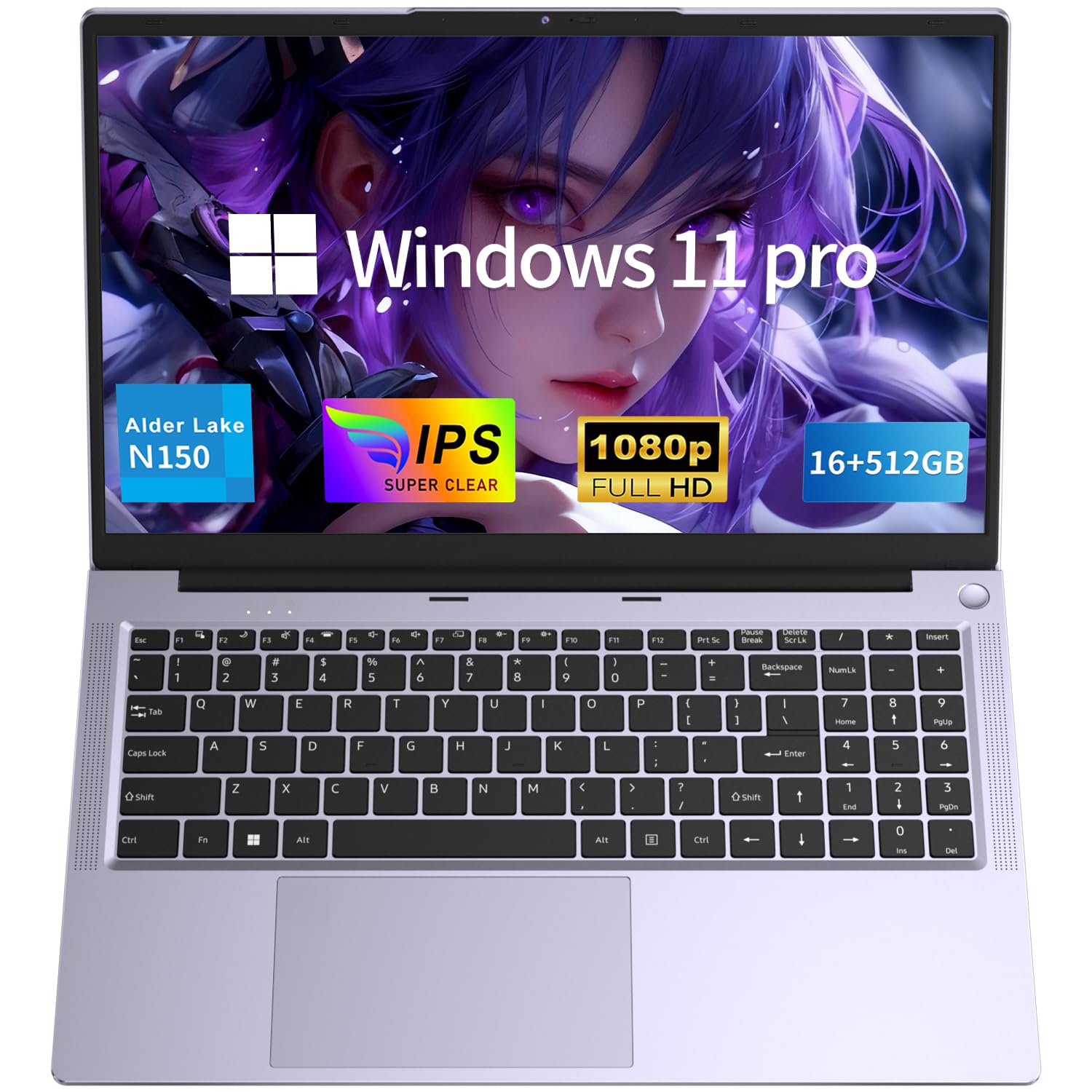 NAIKLULU Computer Portatile 2026 15.6 Pollici, Processore N150 (1,2 a 3,6 GHz), 16GB RAM 512GB SSD Pc Portatile Laptop, Tastiera Completa Retroilluminata, Batteria 6000mAh
