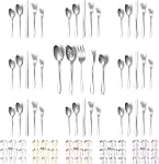 Evanda Gold Cutlery Set 45 Piece Service for 8, Titanium Golden Plating Stainless Steel Silverware Set, Include Knives Forks Spoons Set and Serving Set, Great for Home and Wedding