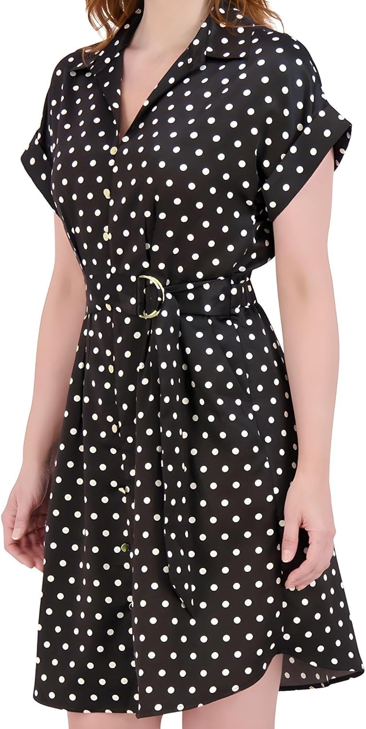 French Connection Women's Satin Belted Shirt Dress – Knee Length, Short Sleeve, Button-Down - Casual Style for Everyday Wear - Image 2