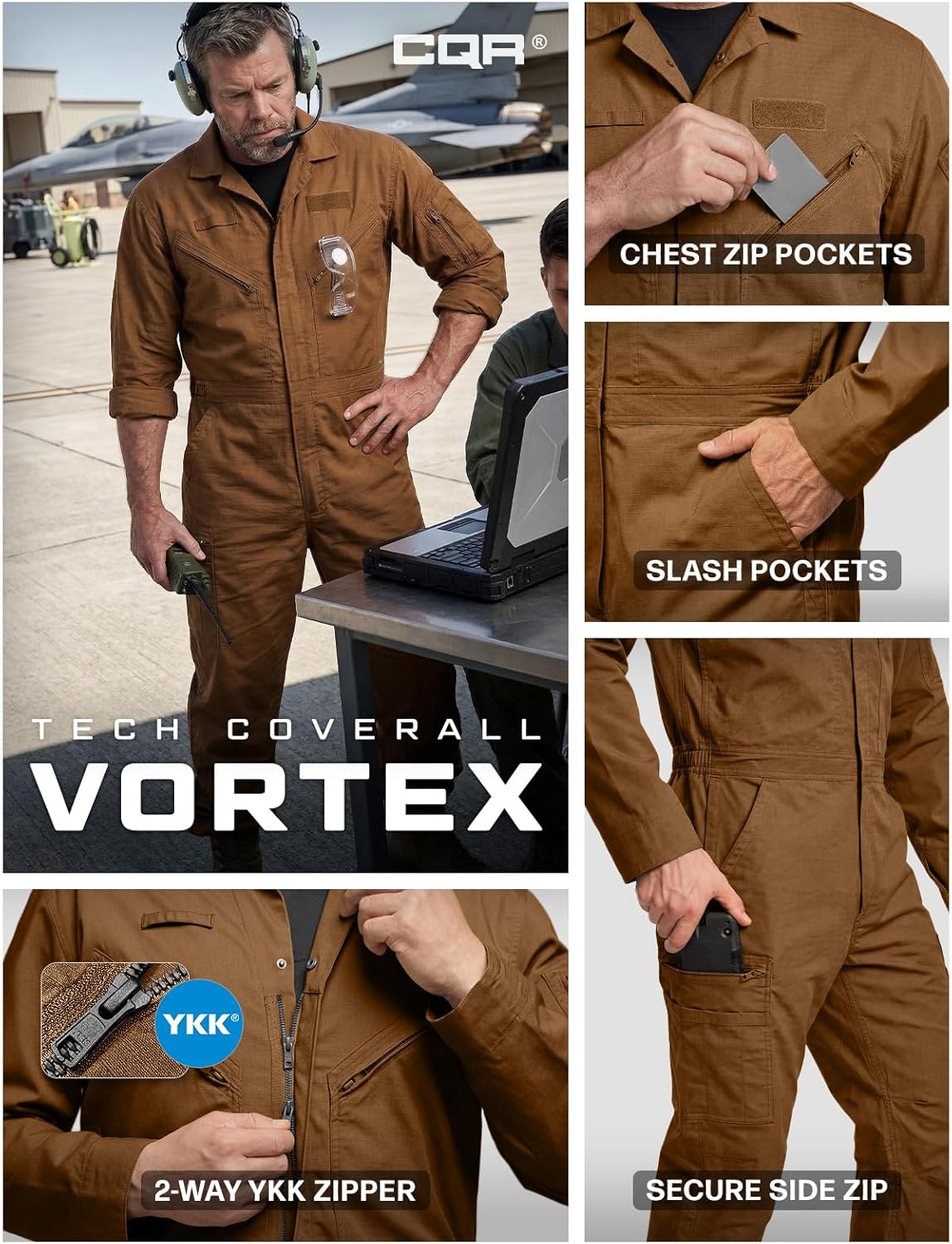 CQR Men's Tactical Ripstop Zip-Front Coverall, Lightweight Durable Utility Work Jumpsuit for Mechanics and Technicians