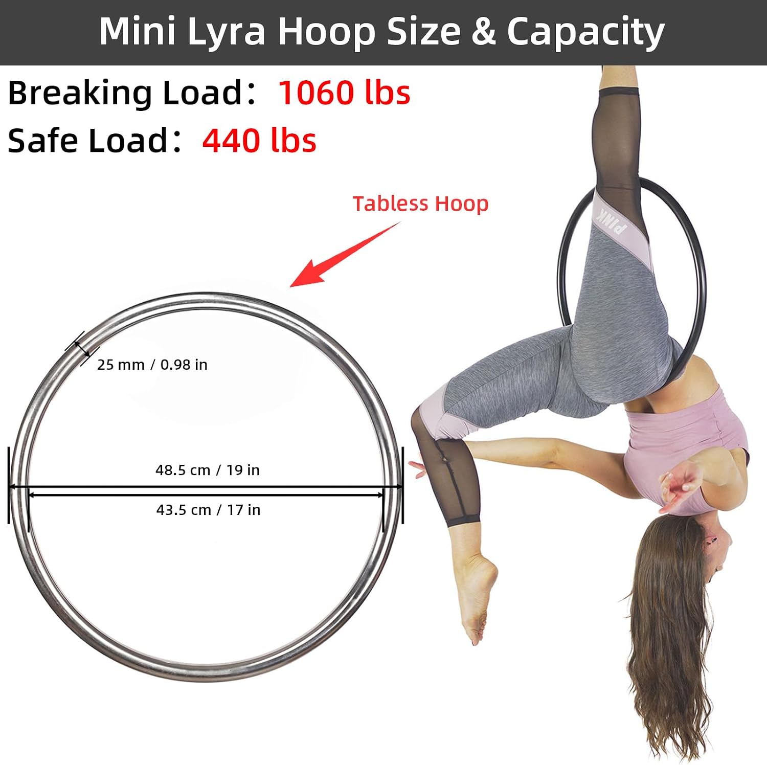 PRIOR FITNESS Mini Aerial Lyra Hoop,SGS Certified Small 19in Aerial Hoop