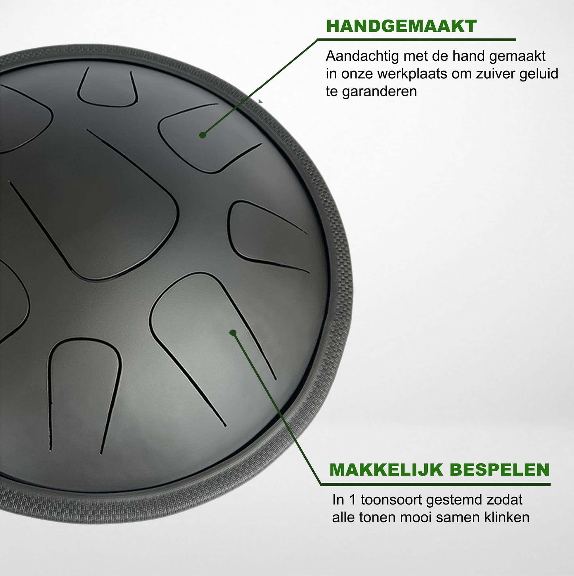 LIDAH Steel Tongue Drum - AkeBono Zephyr Series Poêle à main 36 cm , Instruments de musique Enfants et Adultes, Yoga Méditation Chakra Lotus Tambour à main Pan Steeldrum Briller (Black)