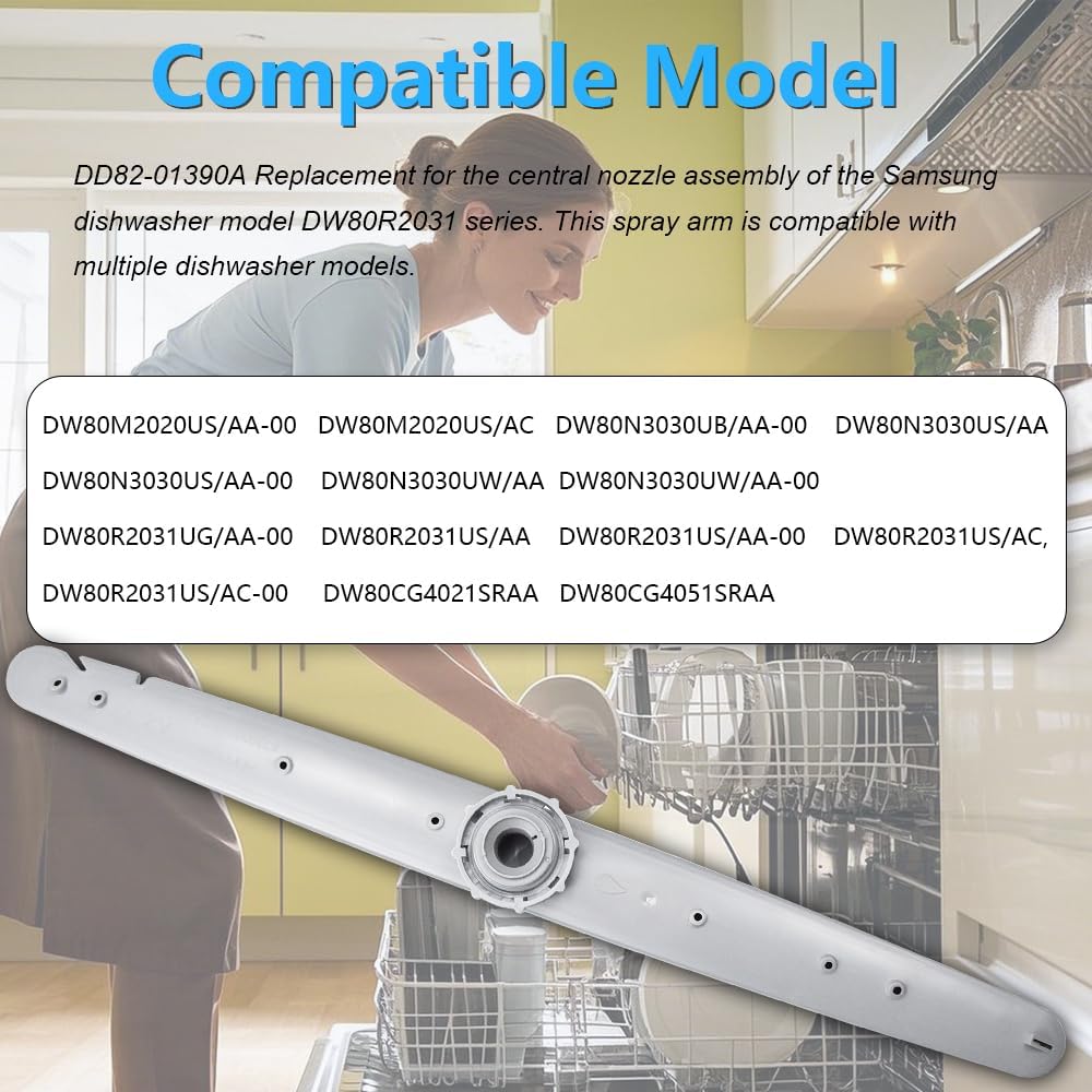 Upgaraded Middle Nozzle DD82-01390A Dishwasher Spray Arm Replacement by BAY Direct for Sam-sung Dishwasher Compatible Models: DW80R2031 DW80N3030 DW80M2020