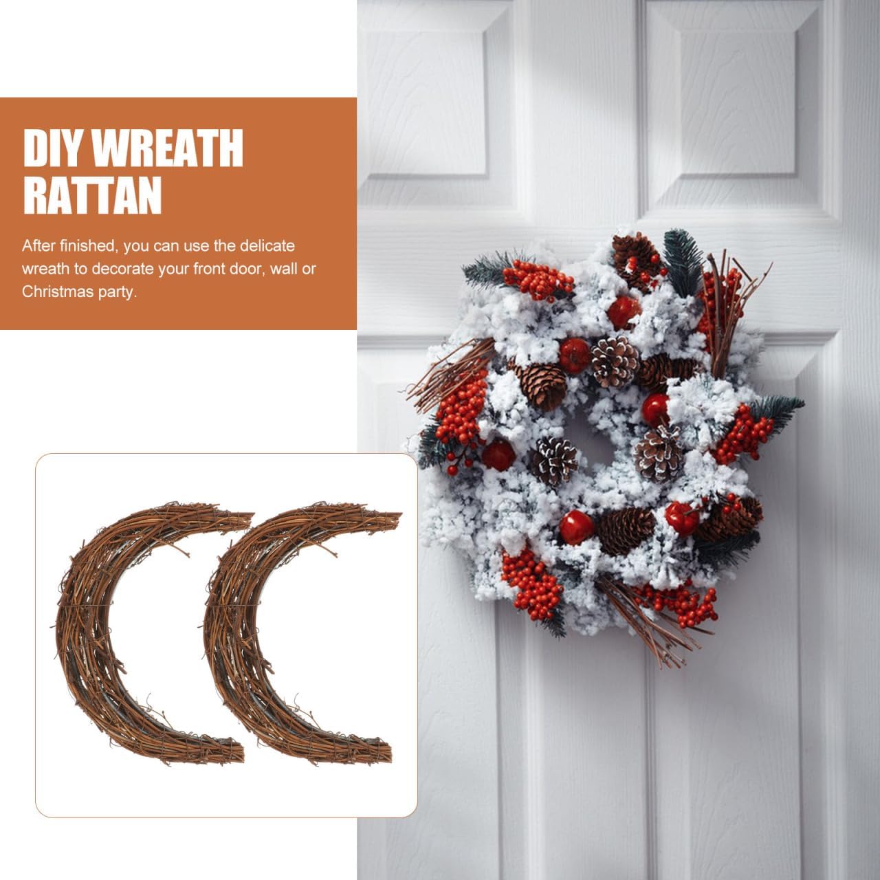 BESTOYARD 6 Pcs 8-Inch Crescent Moon Grapevine Wreath Frame, Natural Rattan DIY Craft Base for Seasonal Decor, Front Door, Wedding, and Holiday Decorations