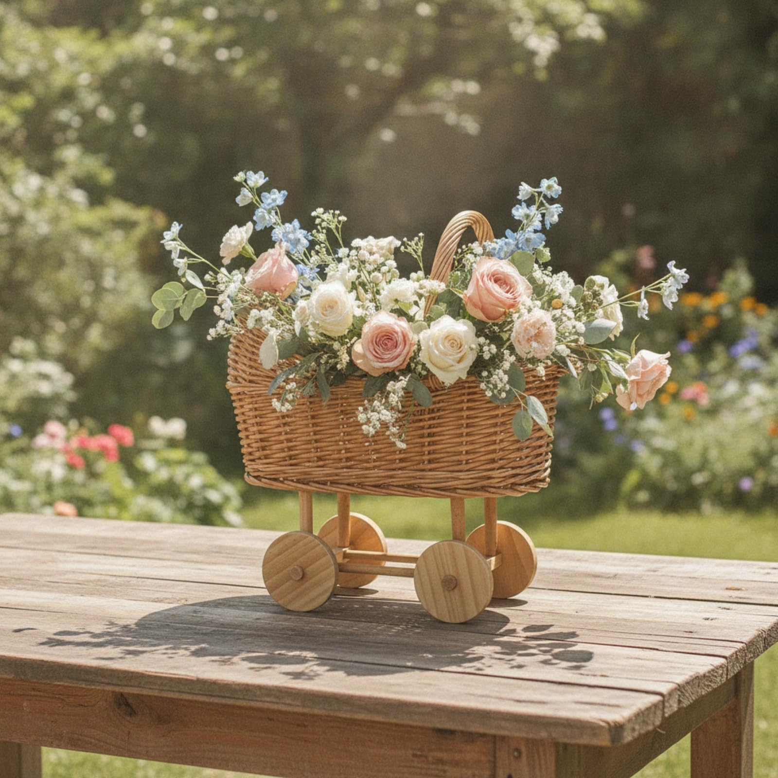 Infant Basket Cart Carrello Cestino Carrozzina con Manico Curvo Ruote Rotonde E Look per Neonati E Adatto a Cameretta Servizi Fotografici Decorazione Domestica, Grande