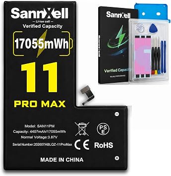 Upgraded High Capacity Battery for iPhone 11 Pro Max Replacement, 17055mWh 0 Cycle A2161 A2218 A2220 Model, Ultra Long Lasting Li-ion Battery with Full Repair Tool Kit