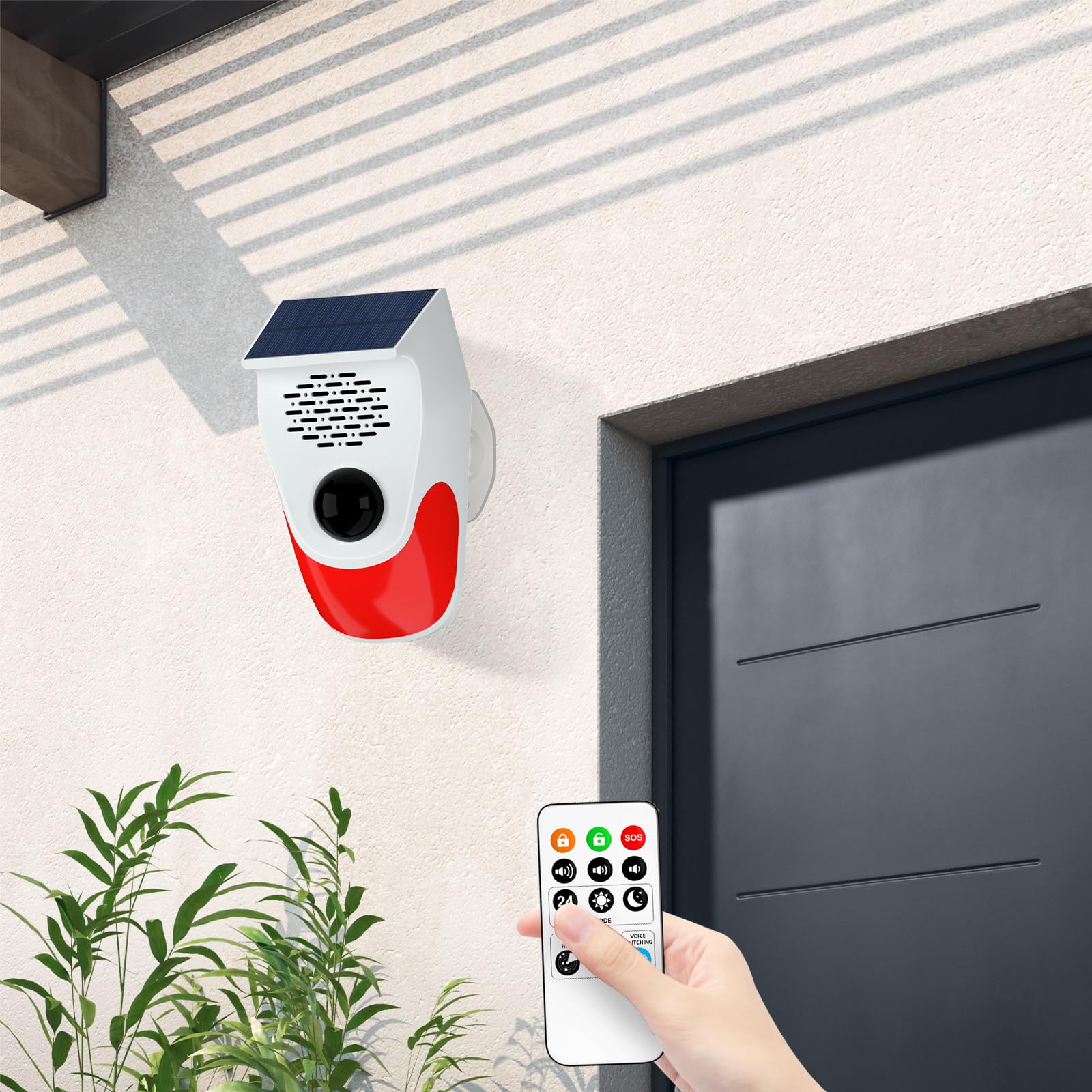 Detector de movimiento, alarma solar para exteriores, 120 dB, sensor de movimiento con mando a distancia, IP65, resistente al agua, sistema de alarma para vivienda, garaje, granja, jardín