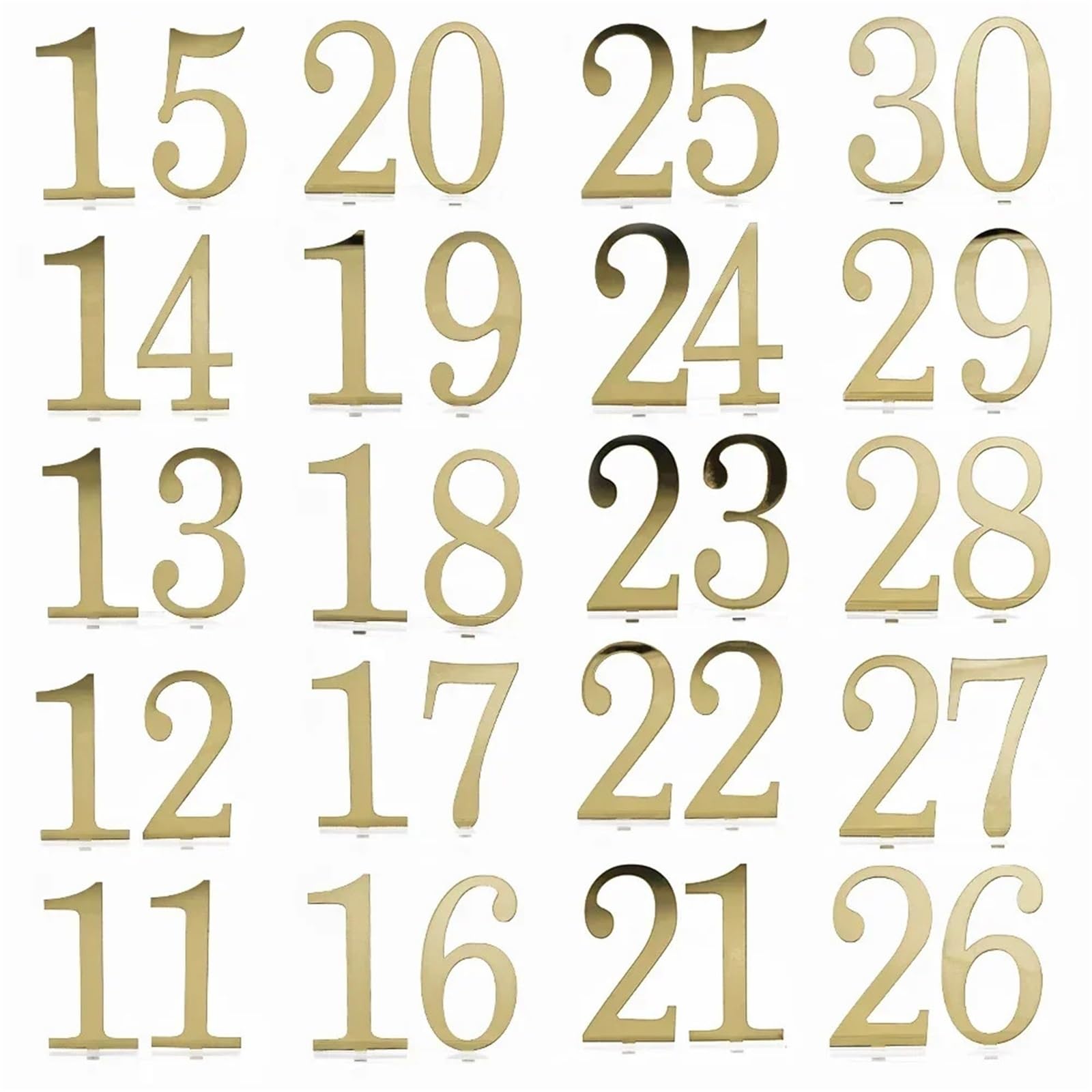 WSQHAO Gold Mirror Wedding Table Numbers Signs 3D Decor With Stand for Restaurant(Number 16-20)