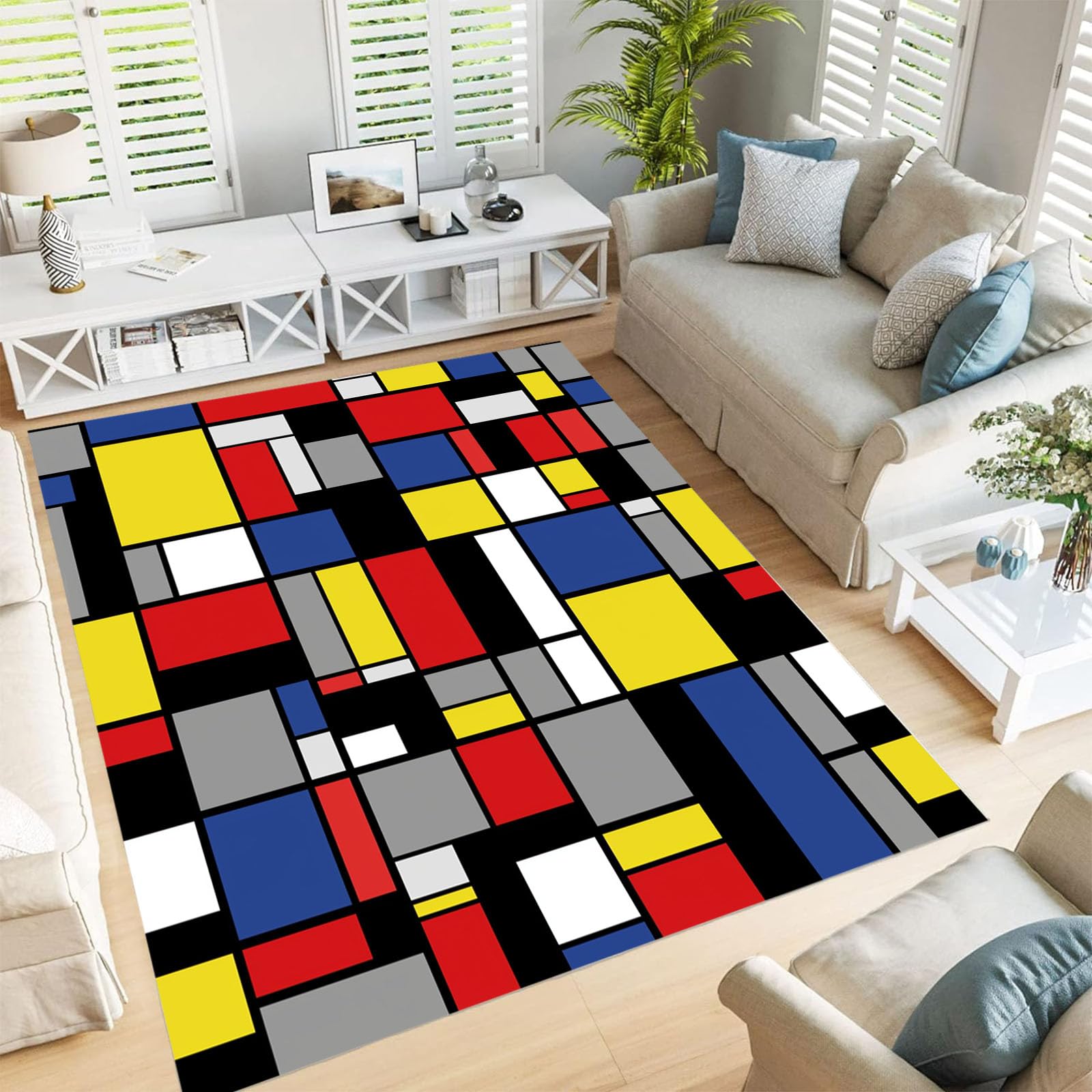 Tapis lavable antidérapant bleu marine pour éviter les glissades dans le salon