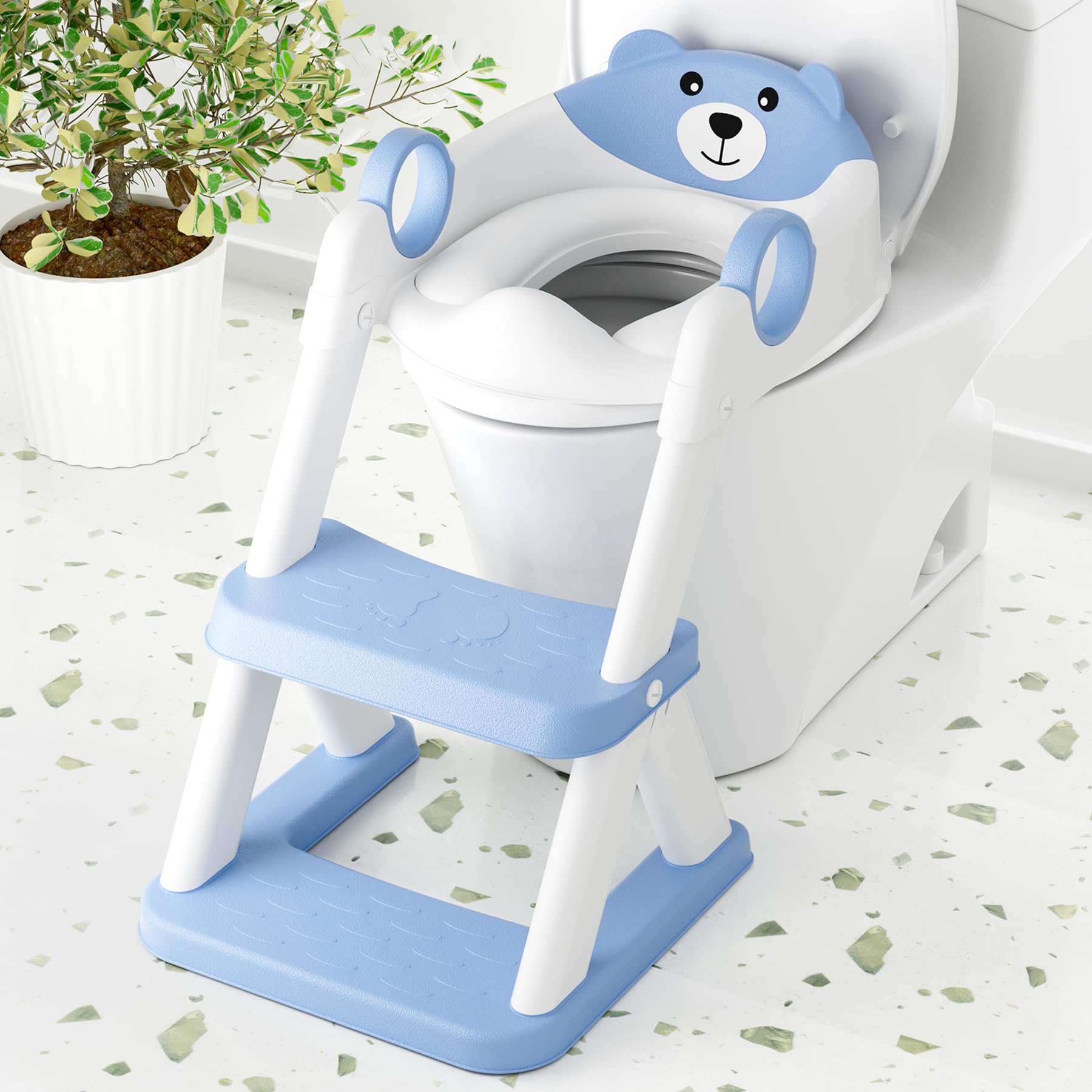 COOSEYA Toilet Seat, Potty Training Seat for Toddler, Upgraded 2-in-1 Potty Toilet Training for Boys and Girls,Waterproof Cushioned Mat with Non-slip Step Stool