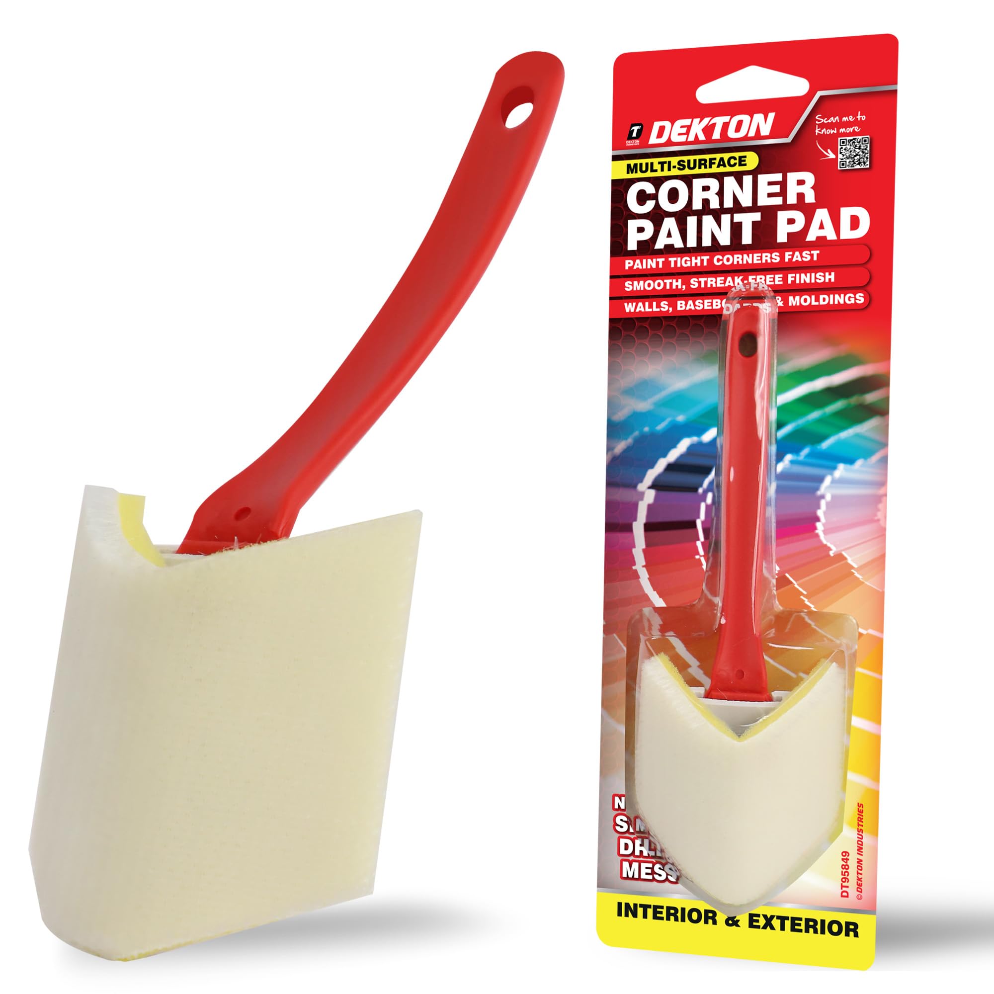 Dekton Corner Paint Pad with Angled Ergonomic Handle – Smooth Streak-Free Finish for Wall Edges & Corners, Baseboards & Moldings – No Drips, No Brush Marks – for Gloss, Emulsion, Stains & Varnish
