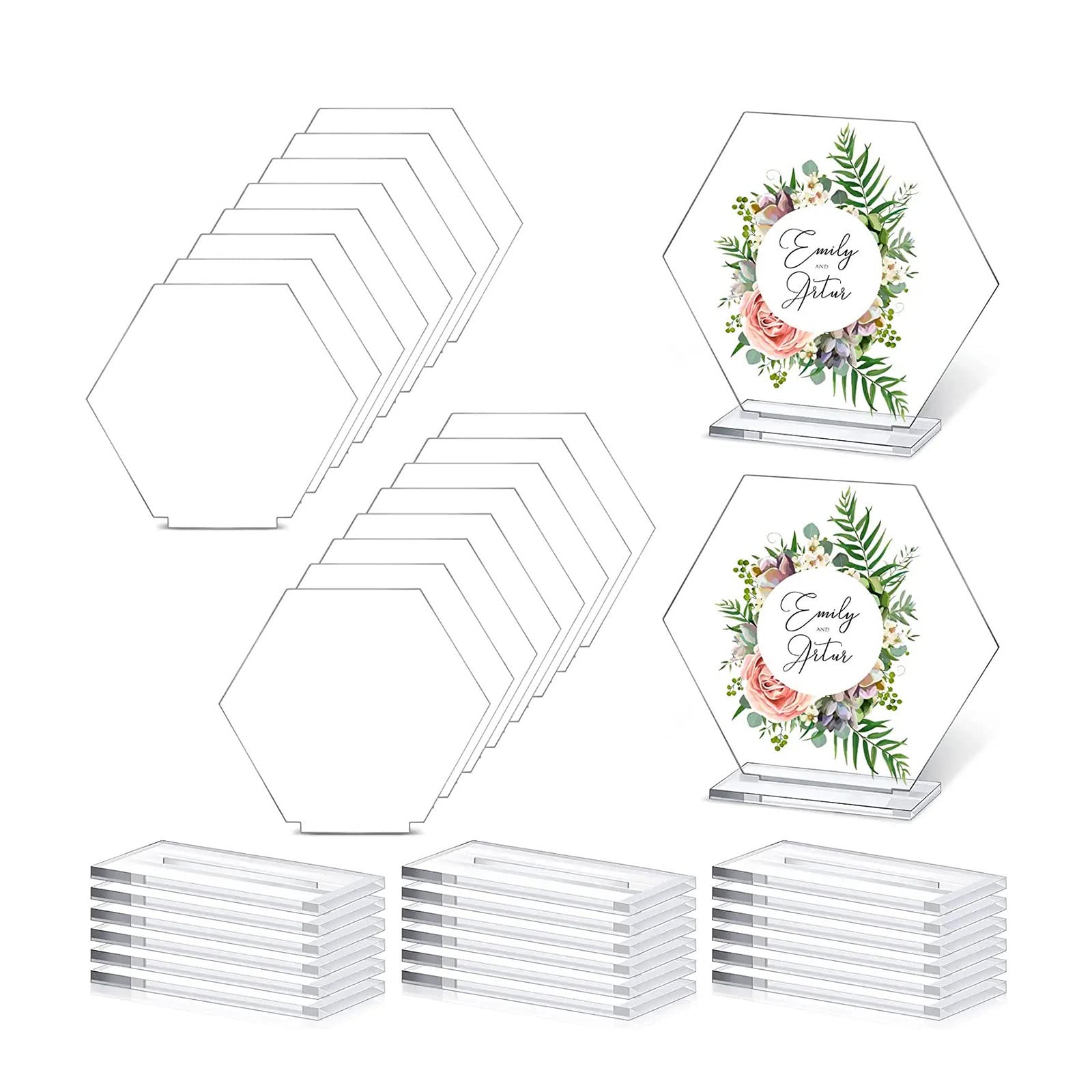 Klares sechseckiges Acryl-Tischschild, Hochzeitsempfang, Tischnummern, klare Tischnummernschilder mit Ständern, für Dekoration, Party, Jubiläums-Platzkarten (Color : 1 to 144, Size : L:10cmxW:11cm)