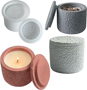 Silicone Candle Holder Mold with Lid - Textured Jar for DIY Candle Making, Storage, and Home Decor