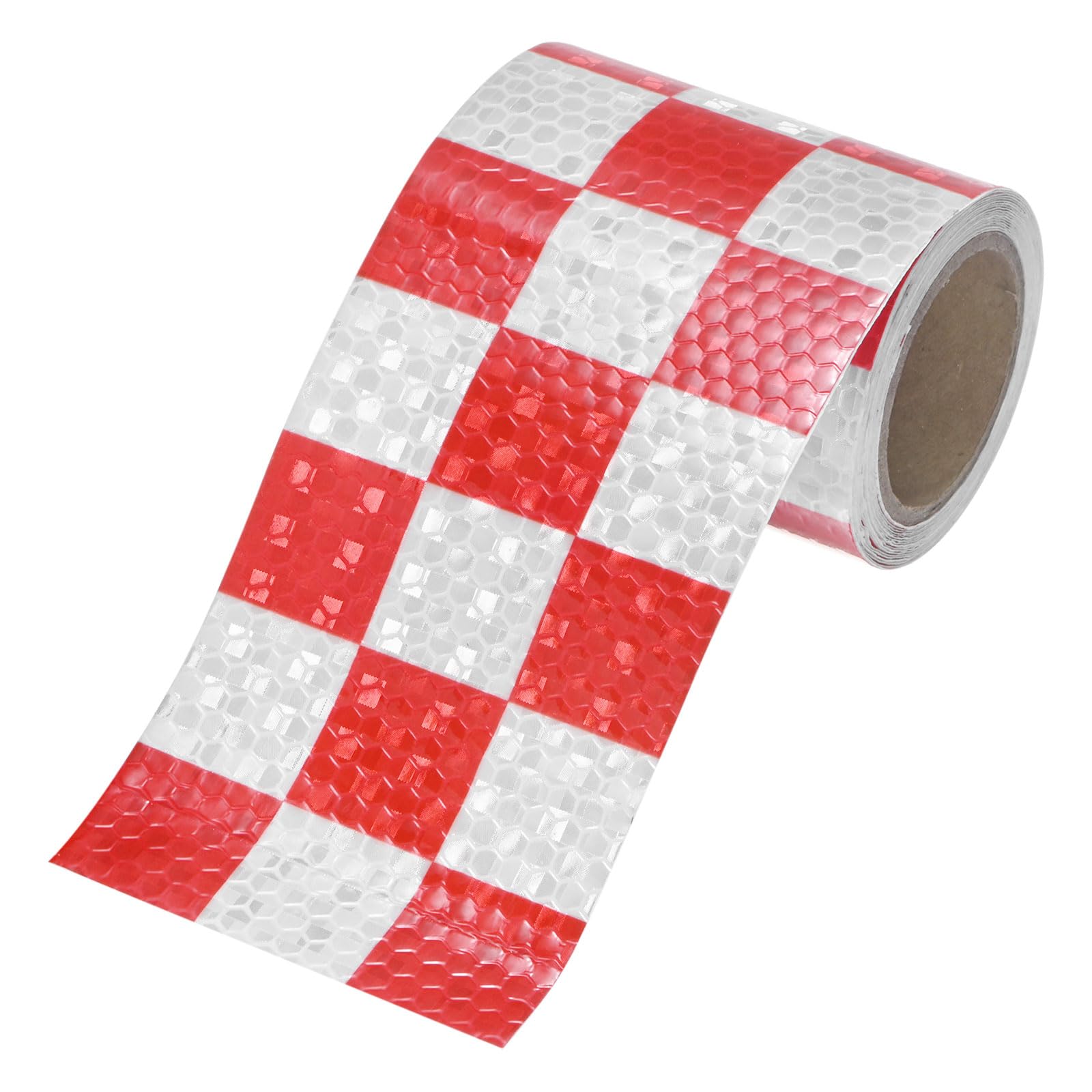 M METERXITY Reflective Tape, 3 Inch x 10 Feet Shining Star Square Red & White Waterproof High Visibility Self-Adhesive Tape for Trailers/Trucks/Apparel, Outdoor Warning Signs