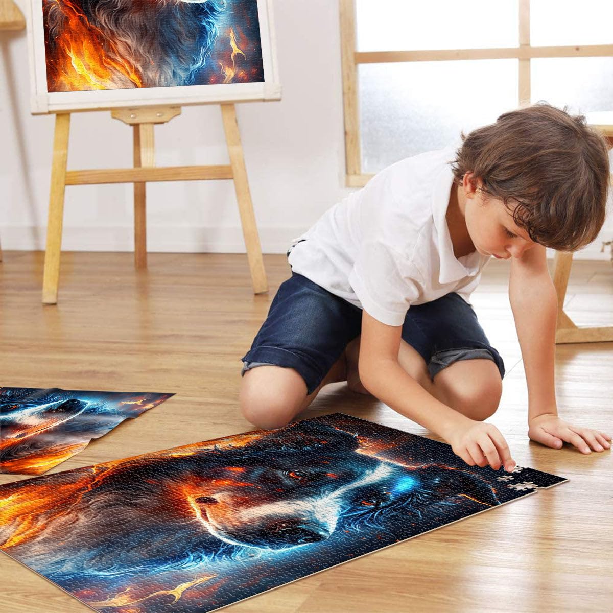 Puzzle pour Adultes 2000 pièces Border Collie Fire pour Puzzle Gifts est idéal comme Cadeau pour Toute la Famille 27,56 po x 39,37 po