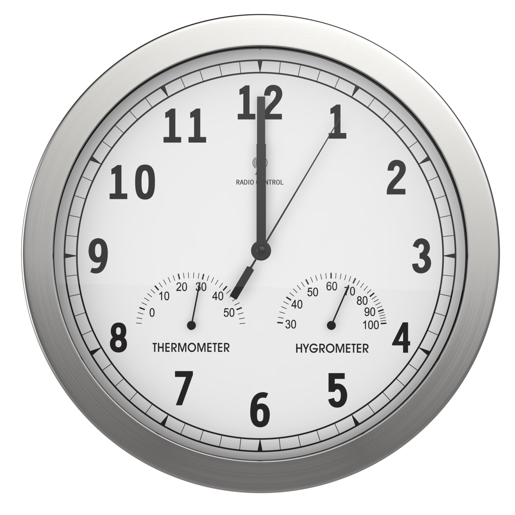 Pendule Murale Silencieuse bonVIVO avec Cadran Aluminium, Thermomètre et Hygromètre