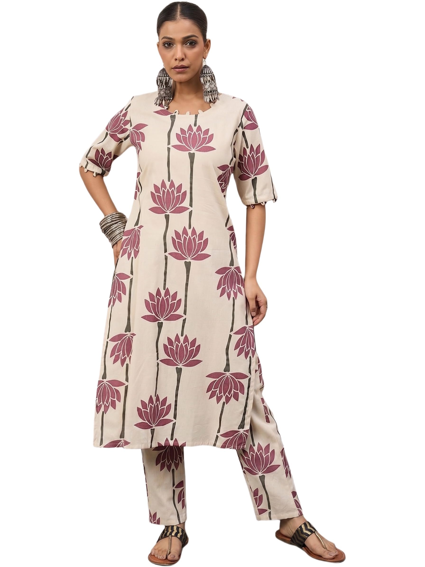 Heritage Hues’s Multi-color Rayon Gown and Pant Set: Floral Lotus Print, Pant(K104-M1-GEg1)-image-30