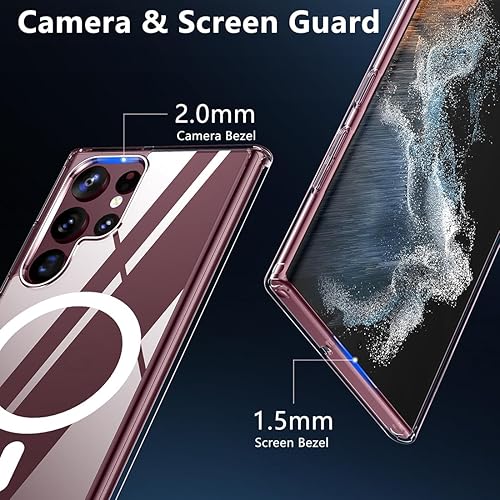 Miniatura 3 de TIANNIUKE Magnetic Case for Samsung Galaxy S22 Ultra, Transparent and Yellow Resistant,Compatible with MagSafe,Slim Fit Shockproof Protective Phone