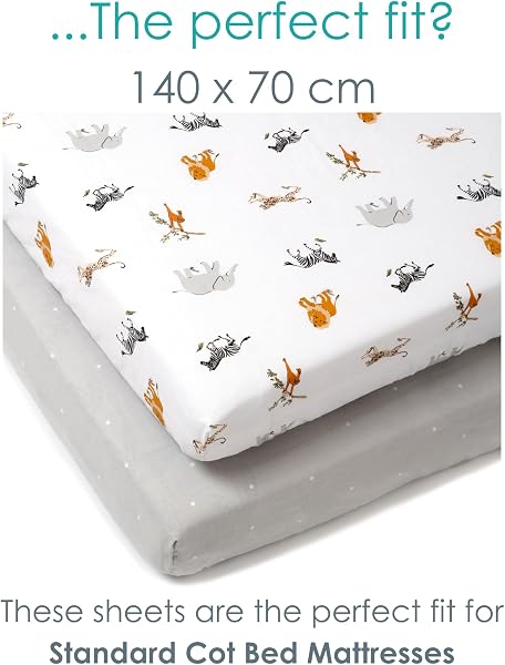 Clair de Lune Jungle Dream 2 Pack Fitted Cot Bed Sheets - 140 x 70 cm - 2