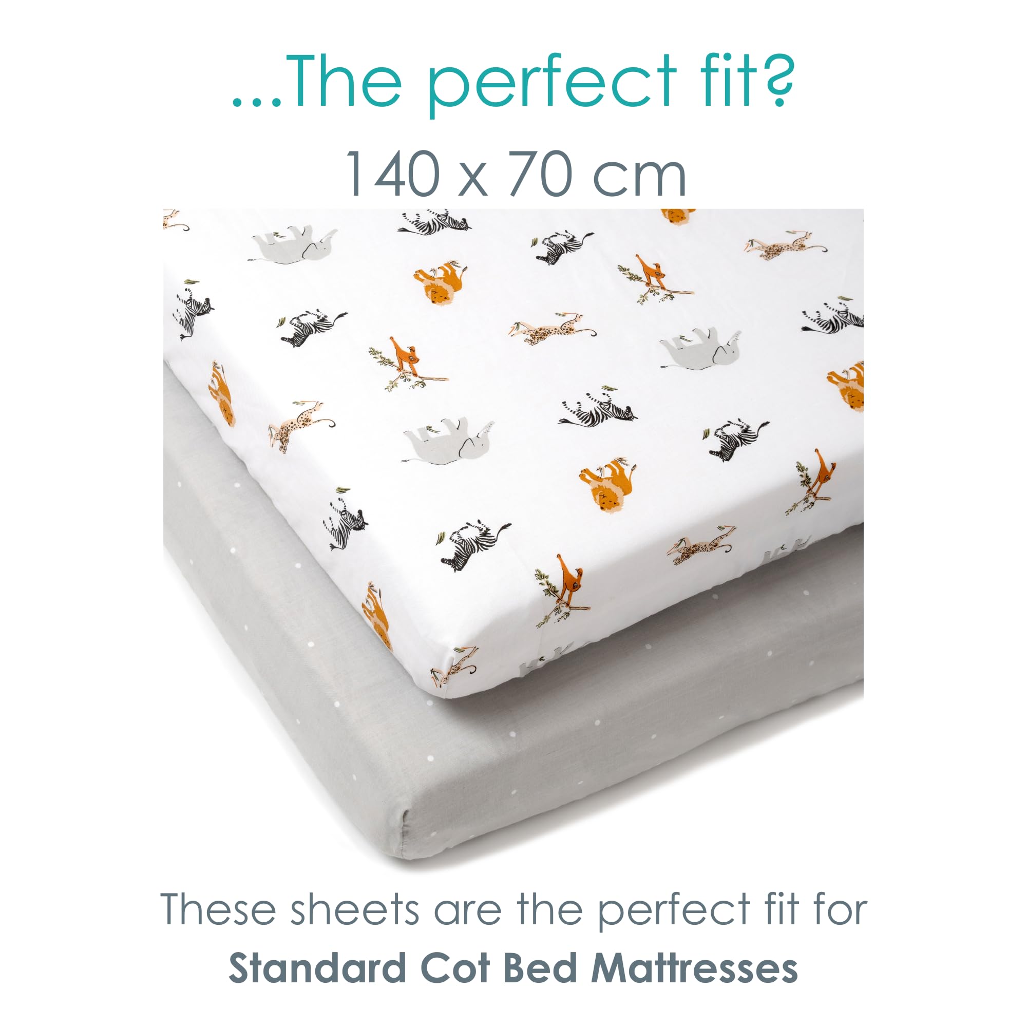 Clair de Lune Jungle Dream 2 Pack Fitted Cot Bed Sheets - 140 x 70 cm - 2