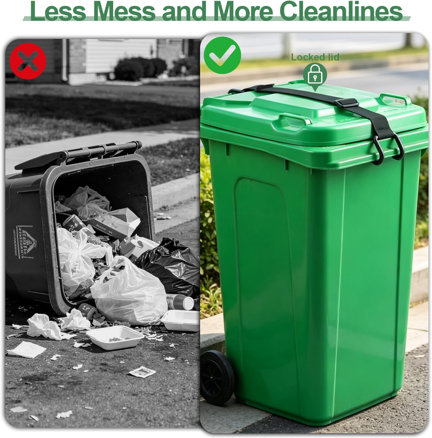 2PCS Trash Can Lock Lid, Animal Proof Lock for 28-96 Gallon Garbage Bins