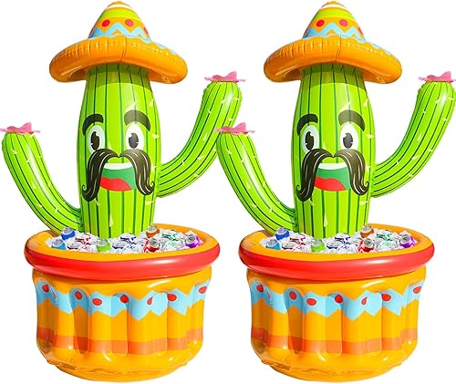 Miniatura 7 de PARENTSWELL Enfriador inflable de cactus de 47.5 pulgadas, enfriador de bebidas inflable para fiestas de verano, cubo de hielo inflable, suministros