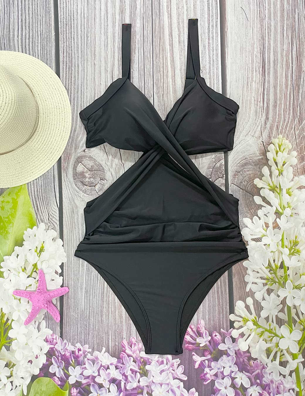 Rayson Costume Intero Donna Tummy Control Hollow out Criss Cross Monokini Push Up High Waist Costume da Bagno Intero