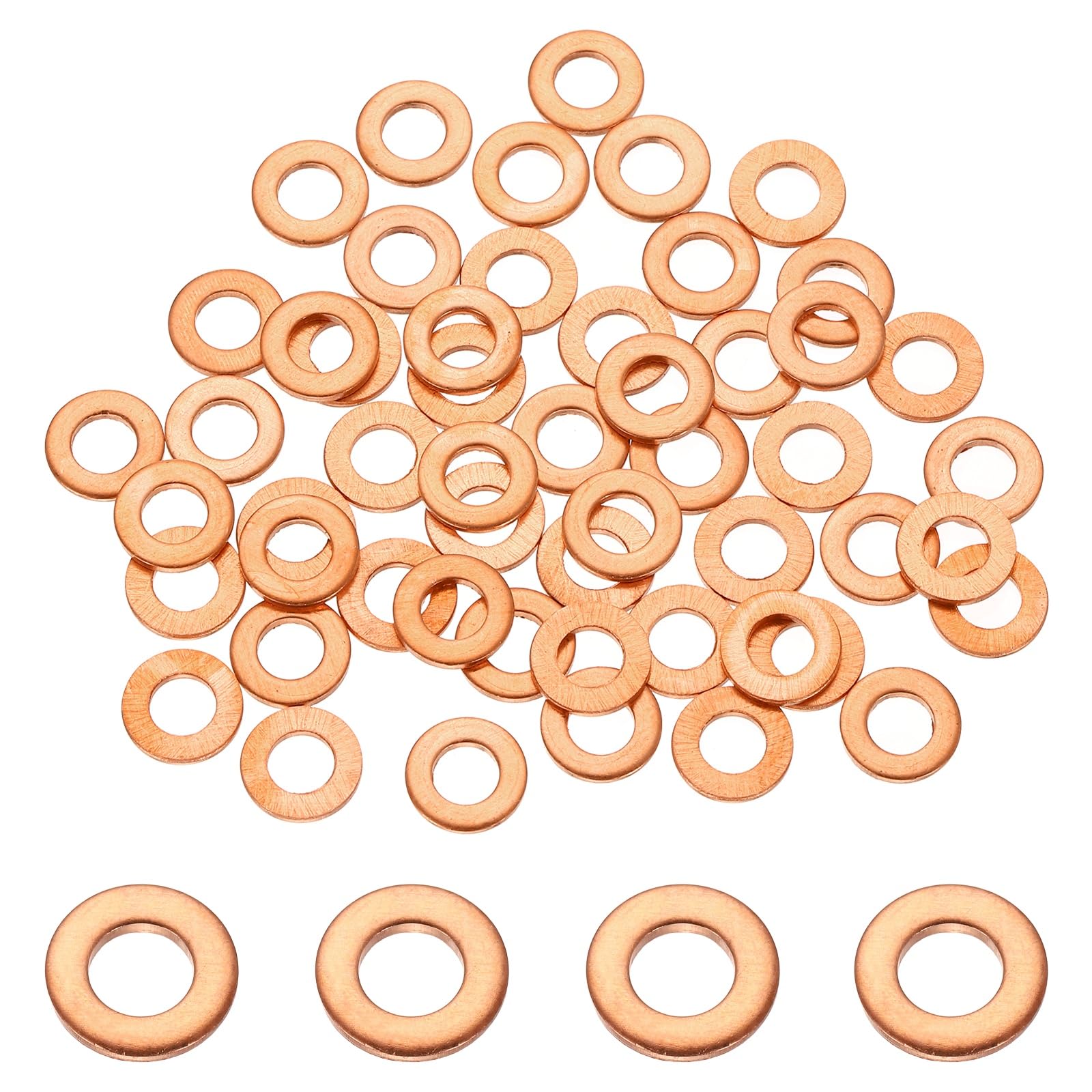 DEFANEX 56 Pcs M4 Copper Washer Sealing Ring (4mm ID 8mm OD 1mm Thickness) Metric Sealing Gasket Flat Crush Washer, for Automotive Plumbing Mechanical Oil Drain Plug โ image 1