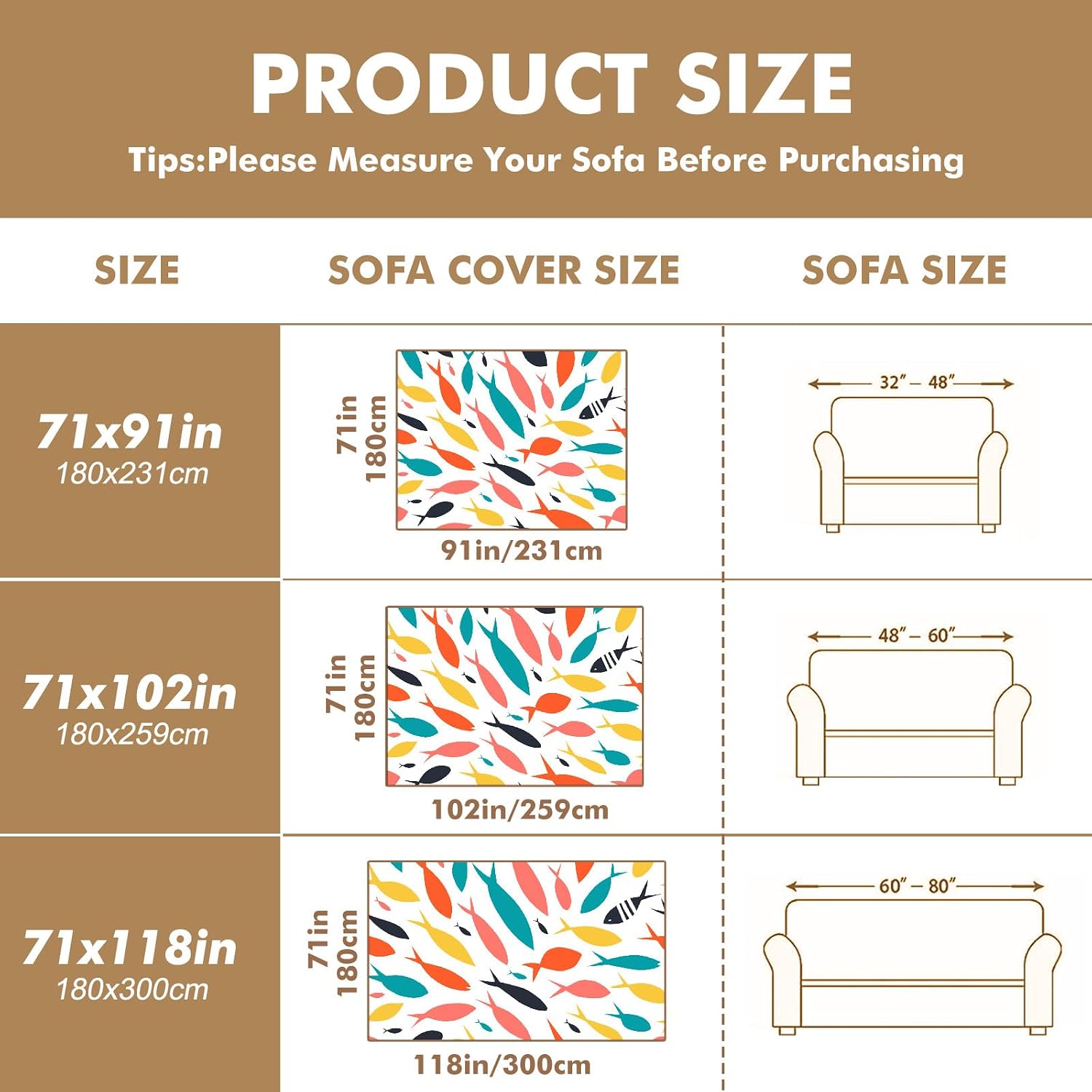 Sofa Cover Colorful Fish Printed Couch Covers Sofa Slipcovers Stain Resistant Loveseat Cover Universal Furniture Protector