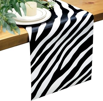 Letjolt Table Runner Black Striped Party Decorations 12 x 72 Inches | Black and White Zebra Signs for Dinner Jungle Theme Birthday Supplies Birthday Baby Shower Decorations